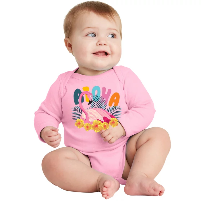 Aloha Flamingo Tropical Baby Long Sleeve Bodysuit