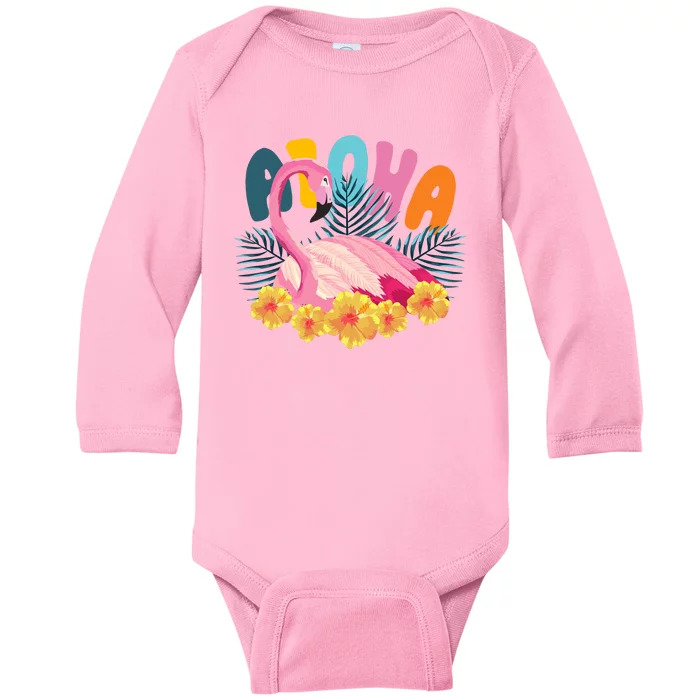 Aloha Flamingo Tropical Baby Long Sleeve Bodysuit