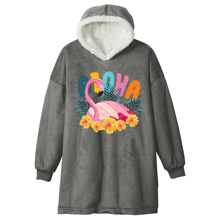 Aloha Flamingo Tropical Hooded Wearable Blanket