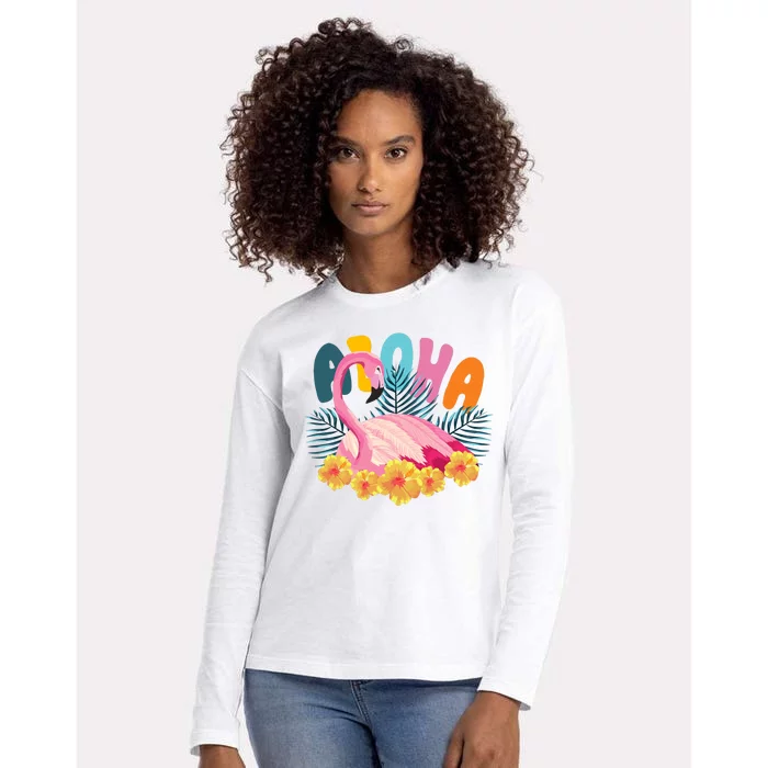 Aloha Flamingo Tropical Womens Cotton Relaxed Long Sleeve T-Shirt