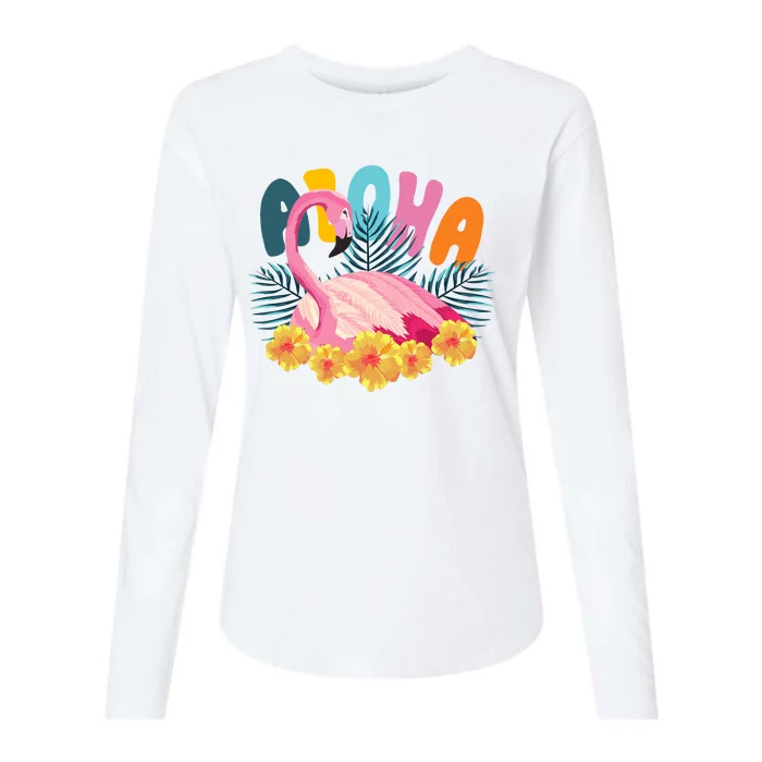 Aloha Flamingo Tropical Womens Cotton Relaxed Long Sleeve T-Shirt