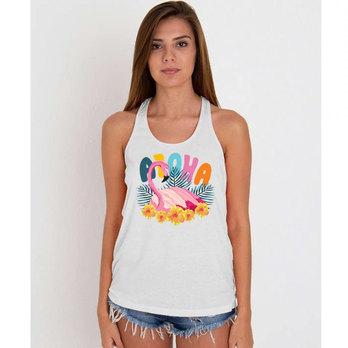 Aloha Flamingo Tropical Women's Knotted Racerback Tank