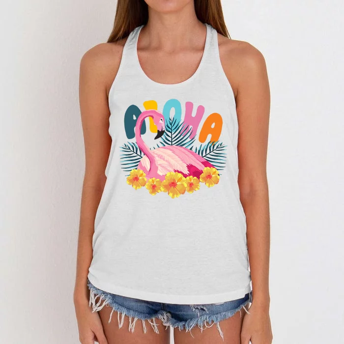 Aloha Flamingo Tropical Women's Knotted Racerback Tank