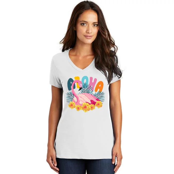 Aloha Flamingo Tropical Women's V-Neck T-Shirt