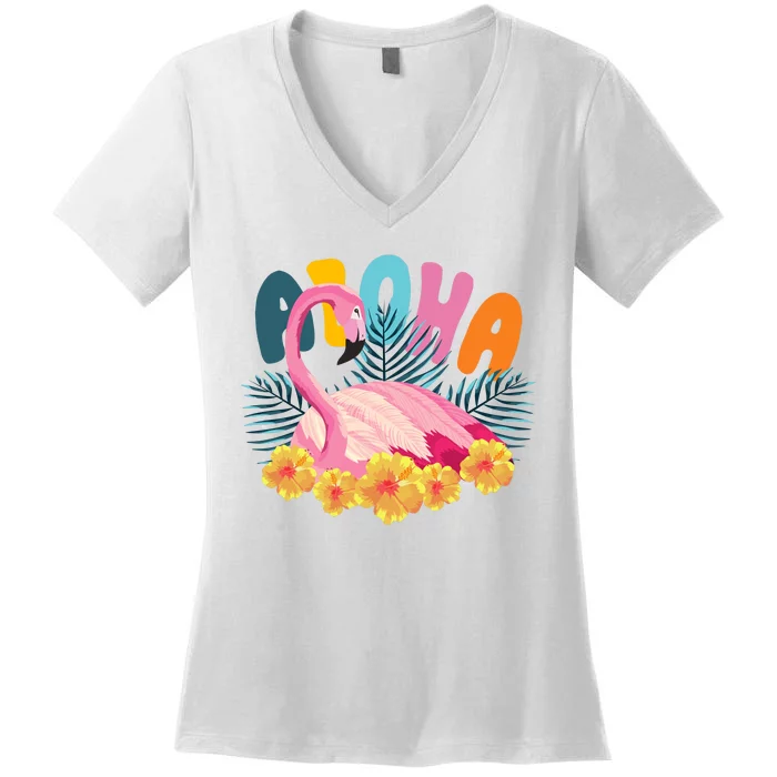 Aloha Flamingo Tropical Women's V-Neck T-Shirt