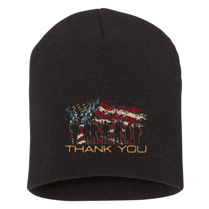 American Flag Thank You Veterans Patriotic Us Short Acrylic Beanie