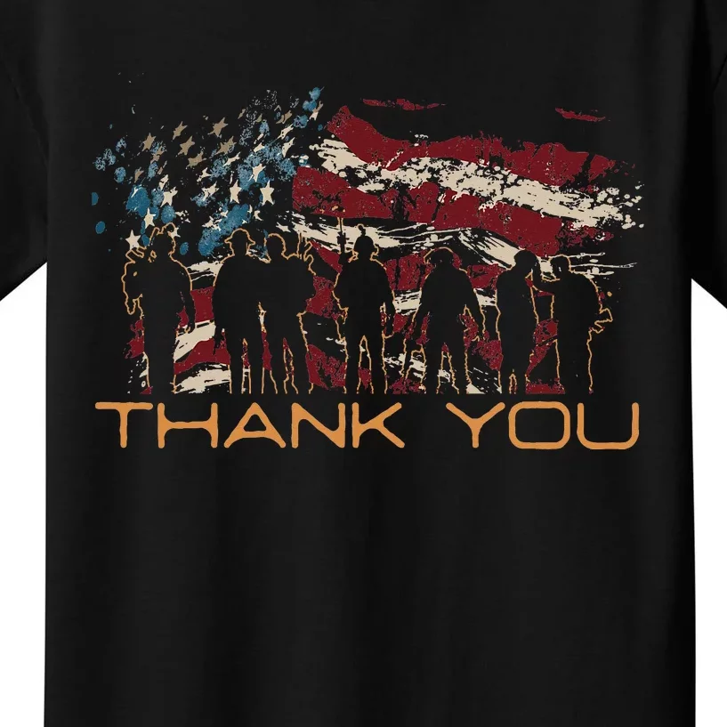 American Flag Thank You Veterans Patriotic Us Kids T-Shirt