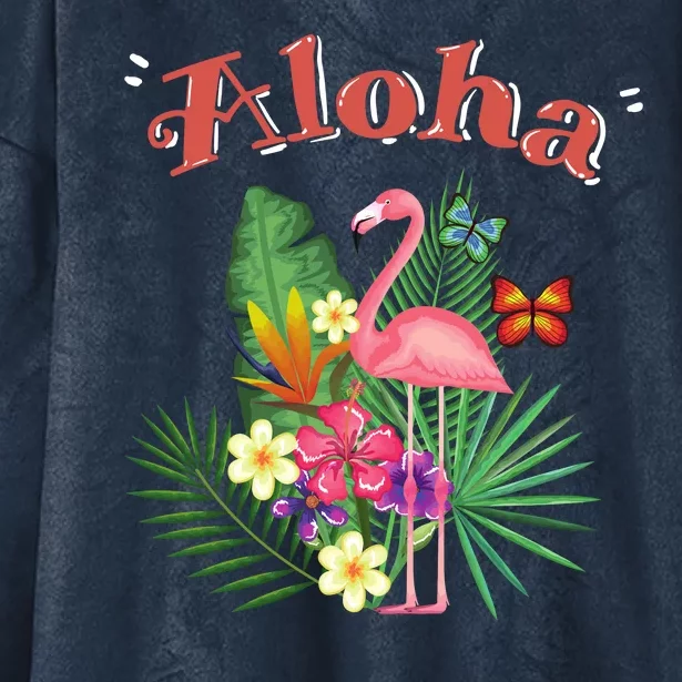 Aloha Flamingo Tropical Hooded Wearable Blanket