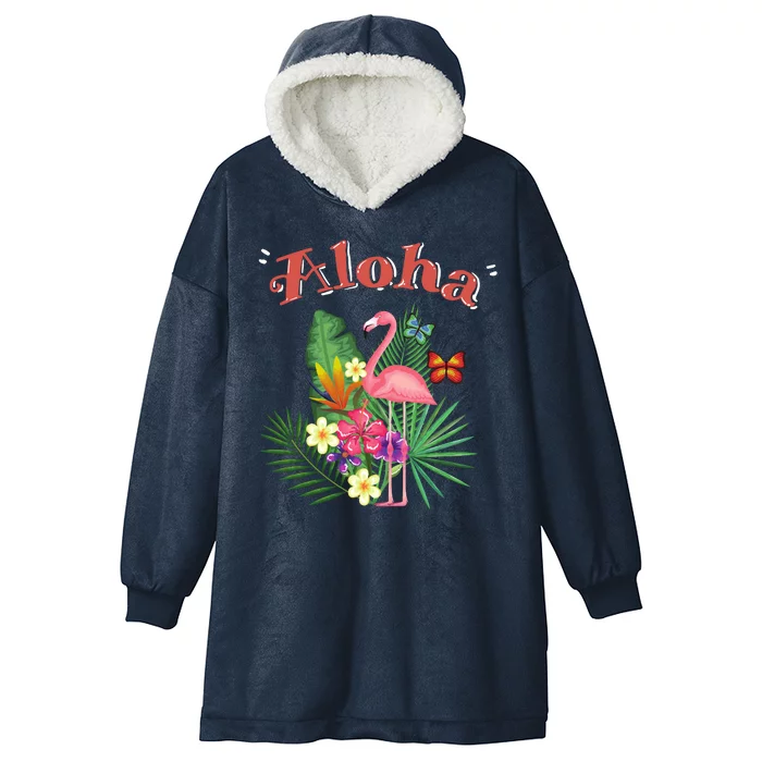 Aloha Flamingo Tropical Hooded Wearable Blanket