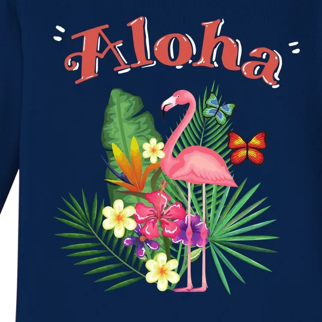 Aloha Flamingo Tropical Baby Long Sleeve Bodysuit