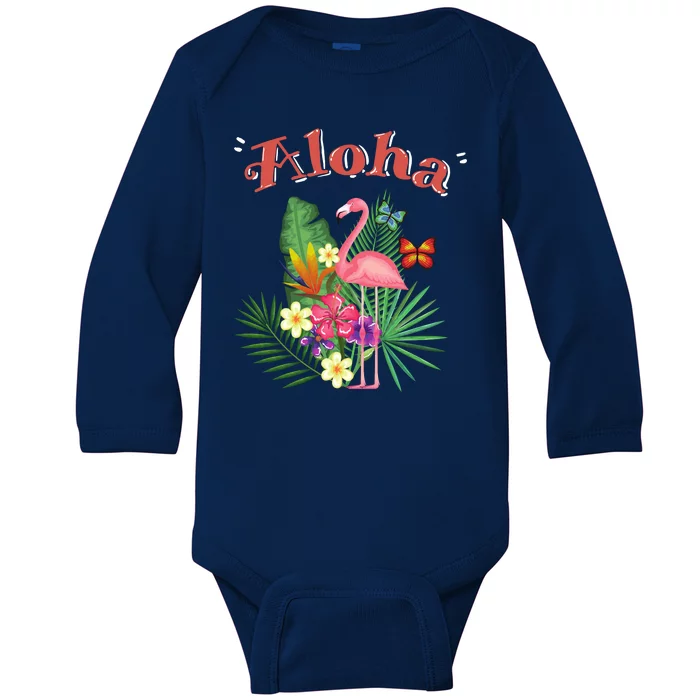 Aloha Flamingo Tropical Baby Long Sleeve Bodysuit