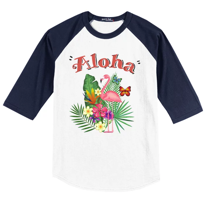 Aloha Flamingo Tropical Baseball Sleeve Shirt