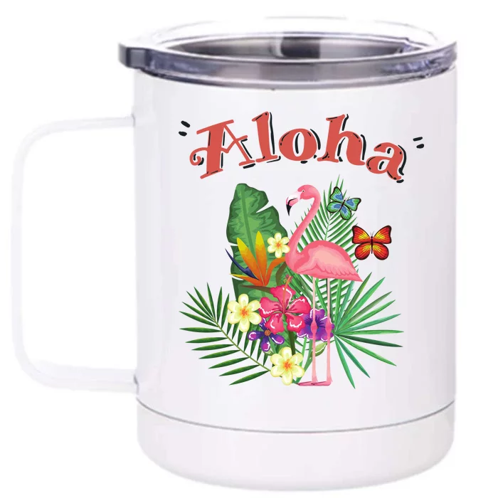 Aloha Flamingo Tropical Front & Back 12oz Stainless Steel Tumbler Cup