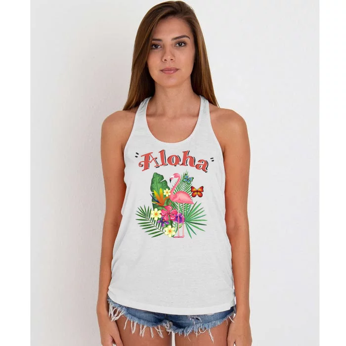 Aloha Flamingo Tropical Women's Knotted Racerback Tank