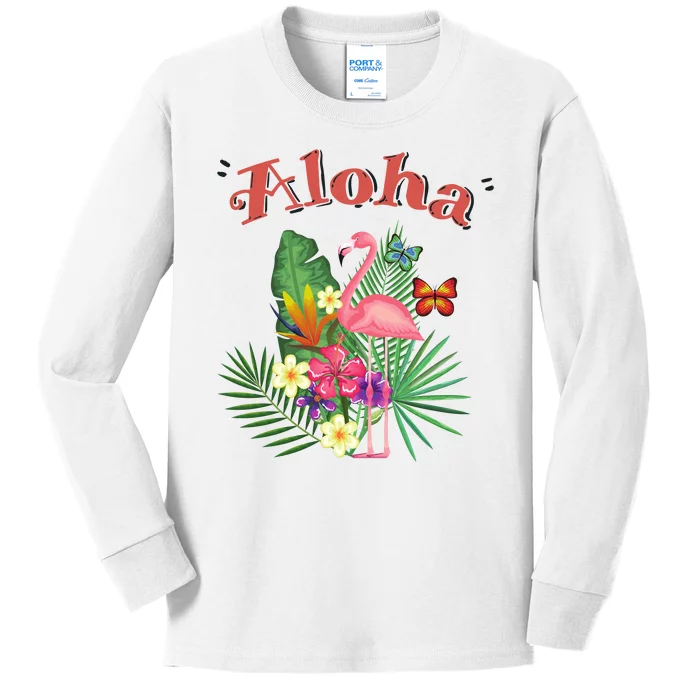 Aloha Flamingo Tropical Kids Long Sleeve Shirt