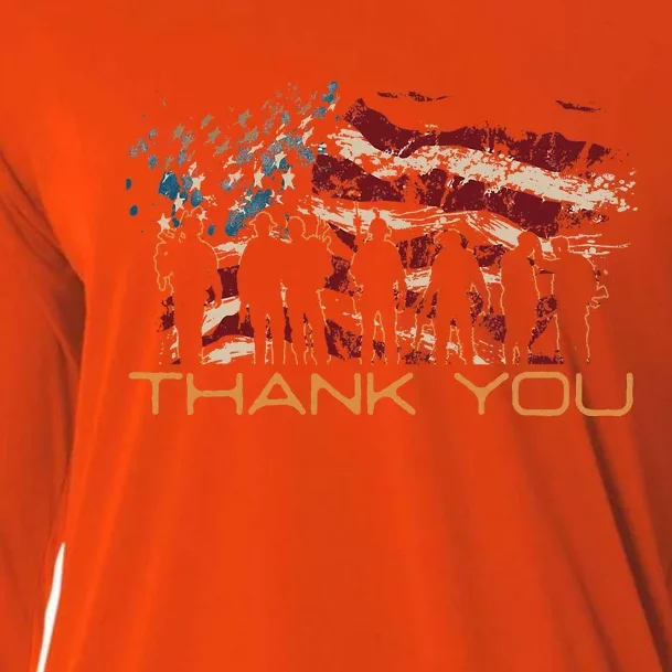 American Flag Thank You Veterans Patriotic US Soldiers Cooling Performance Long Sleeve Crew