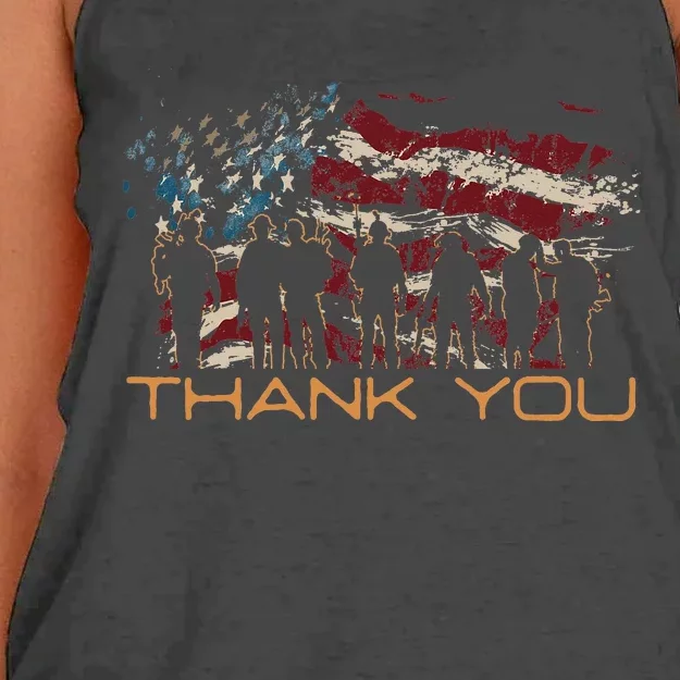 American Flag Thank You Veterans Patriotic US Soldiers Women's Knotted Racerback Tank