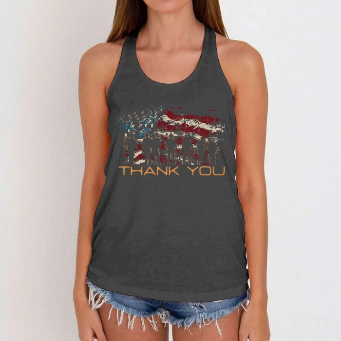 American Flag Thank You Veterans Patriotic US Soldiers Women's Knotted Racerback Tank