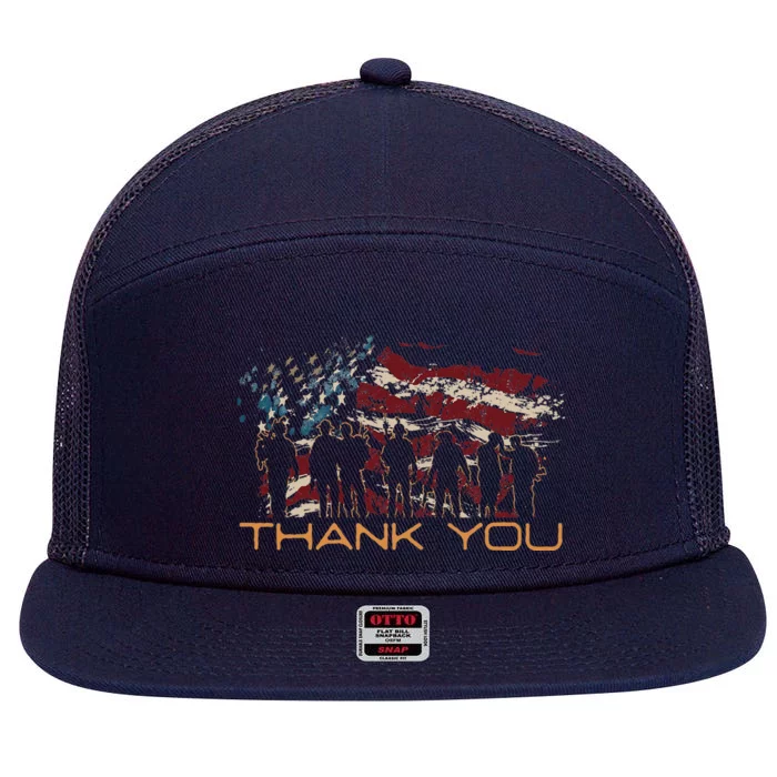 American Flag Thank You Veterans Patriotic US Soldiers 7 Panel Mesh Trucker Snapback Hat