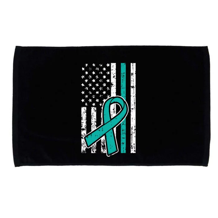 American Flag Teal Ribbon Cool Ovarian Cancer Awareness Gift Microfiber Hand Towel