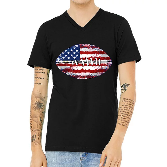 American Football Usa Flag V-Neck T-Shirt