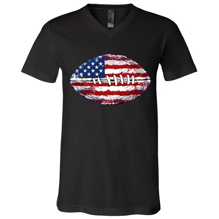 American Football Usa Flag V-Neck T-Shirt