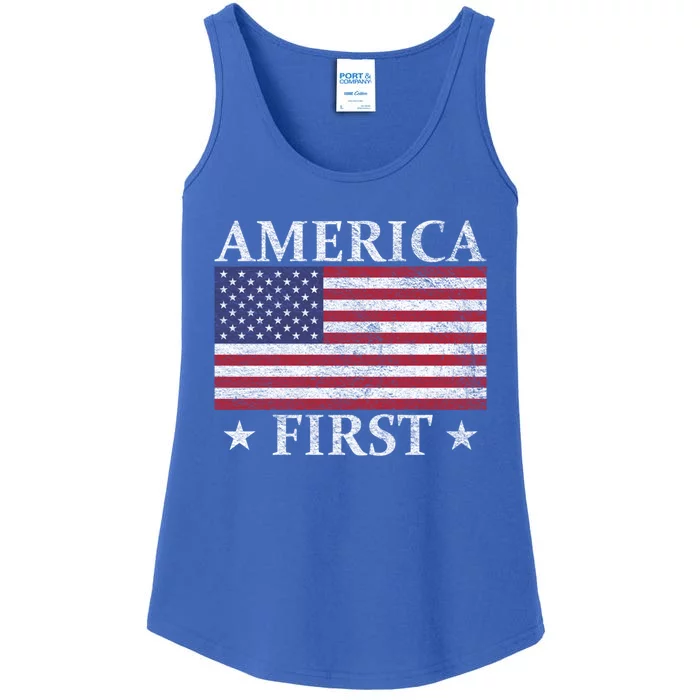 America First Usa American Flag Patriot Stars And Stripes Cute Gift Ladies Essential Tank