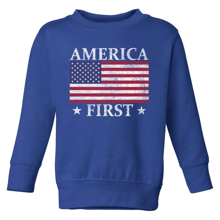 America First Usa American Flag Patriot Stars And Stripes Cute Gift Toddler Sweatshirt