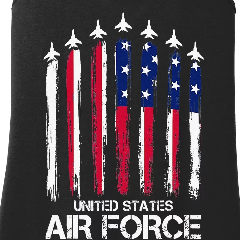 Air Force US Veterans American Flag 4th of July Patriotic Ladies Essential Tank