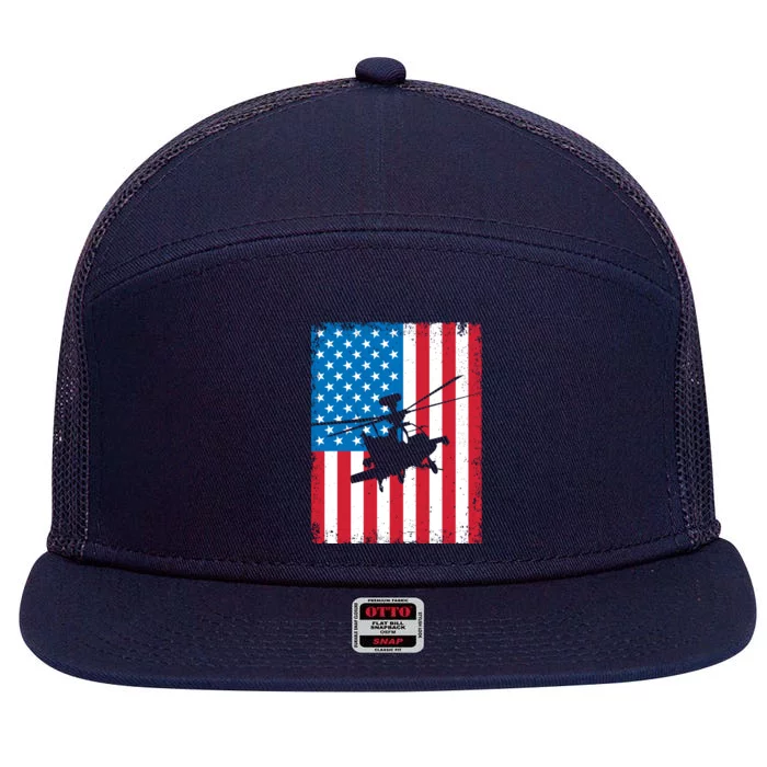 American Flag Usa Chopper Patriotic Veteran's Day Soldier Gift 7 Panel Mesh Trucker Snapback Hat