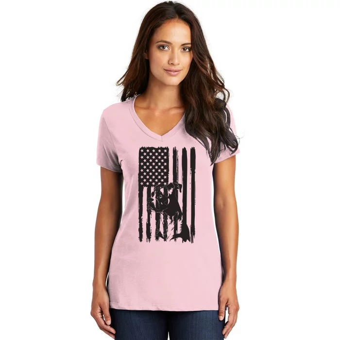 American Flag USA Patriot Boxer Dog Dad Women's V-Neck T-Shirt