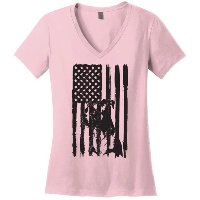 American Flag USA Patriot Boxer Dog Dad Women's V-Neck T-Shirt