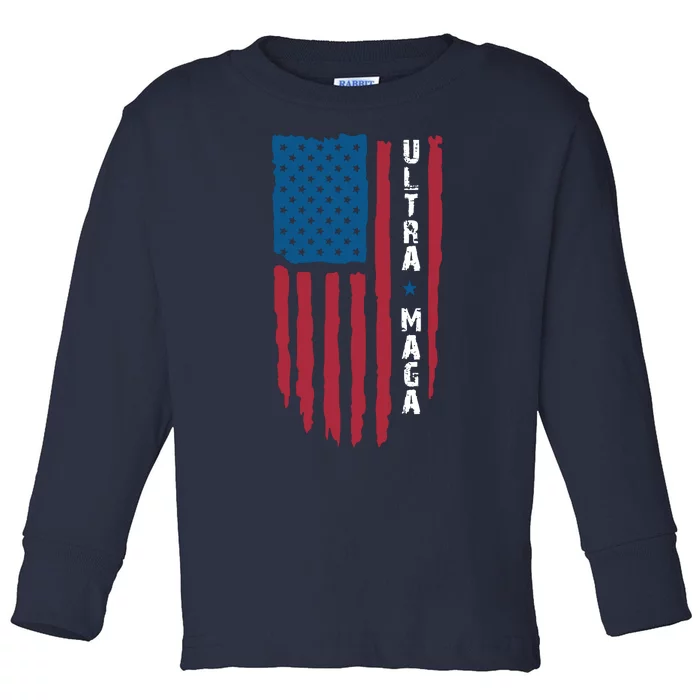 American Flag Ultra Mega Retro Mega King Toddler Long Sleeve Shirt