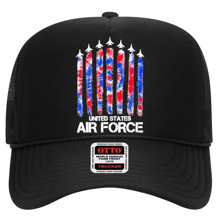 Air Force US Veterans American Flag 4th of July Patriotic High Crown Mesh Trucker Hat