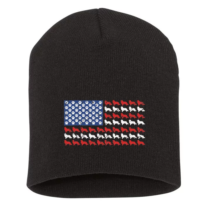 American flag usa Rough Collie 4th of July with dog paw Short Acrylic Beanie