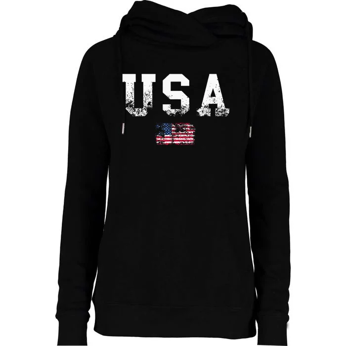 American Flag USA United States Of America US 4th of July Womens Funnel Neck Pullover Hood