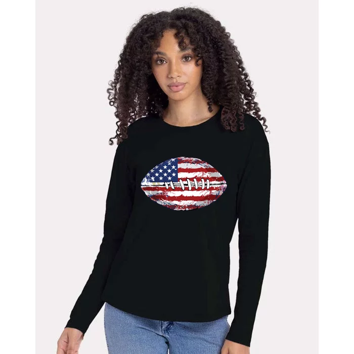 American Football Usa Flag Womens Cotton Relaxed Long Sleeve T-Shirt