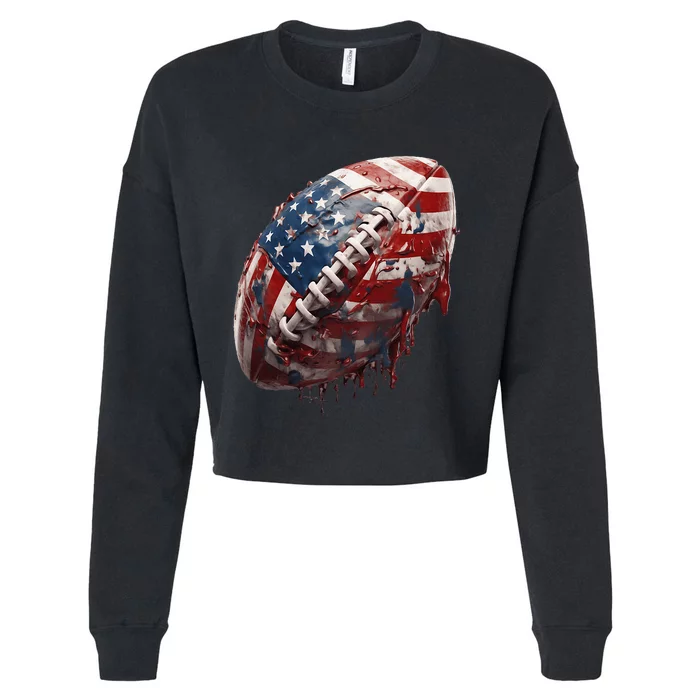 American Football Us Flag Cropped Pullover Crew