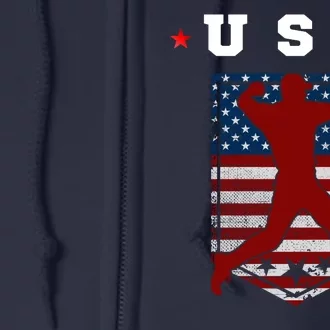 American Flag USA Patriotic Sports American Flag Baseball Full Zip Hoodie