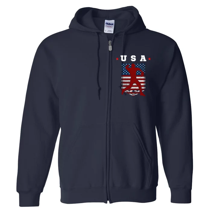 American Flag USA Patriotic Sports American Flag Baseball Full Zip Hoodie