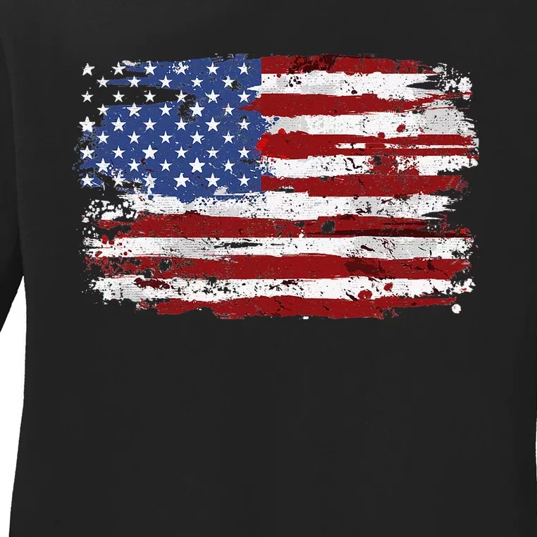 American Flag USA United States Of America US 4th Of July Ladies Long Sleeve Shirt