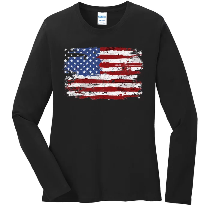 American Flag USA United States Of America US 4th Of July Ladies Long Sleeve Shirt