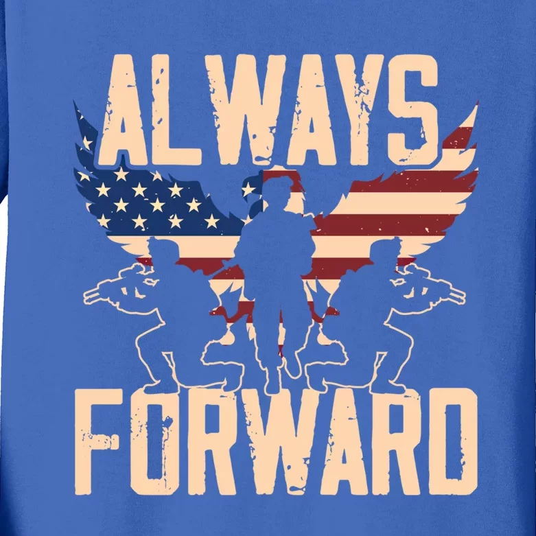 Always Forward Usa America Military Soldier Veteran Gift Kids Long Sleeve Shirt