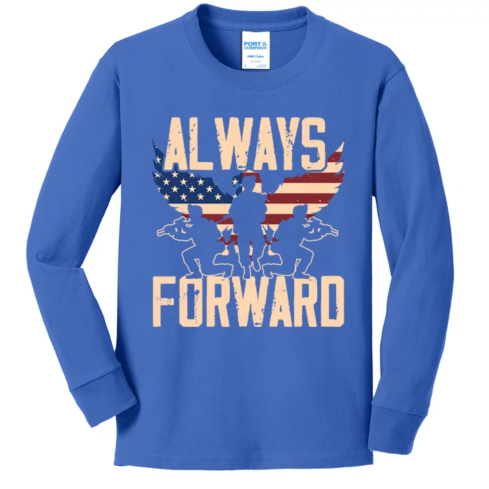 Always Forward Usa America Military Soldier Veteran Gift Kids Long Sleeve Shirt