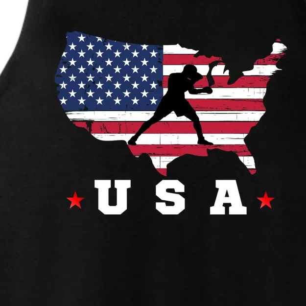 American Flag USA Patriotic Sports American Flag Boxing Ladies Tri-Blend Wicking Tank