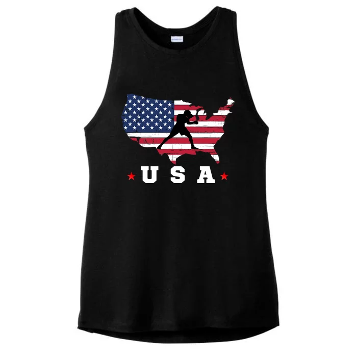 American Flag USA Patriotic Sports American Flag Boxing Ladies Tri-Blend Wicking Tank