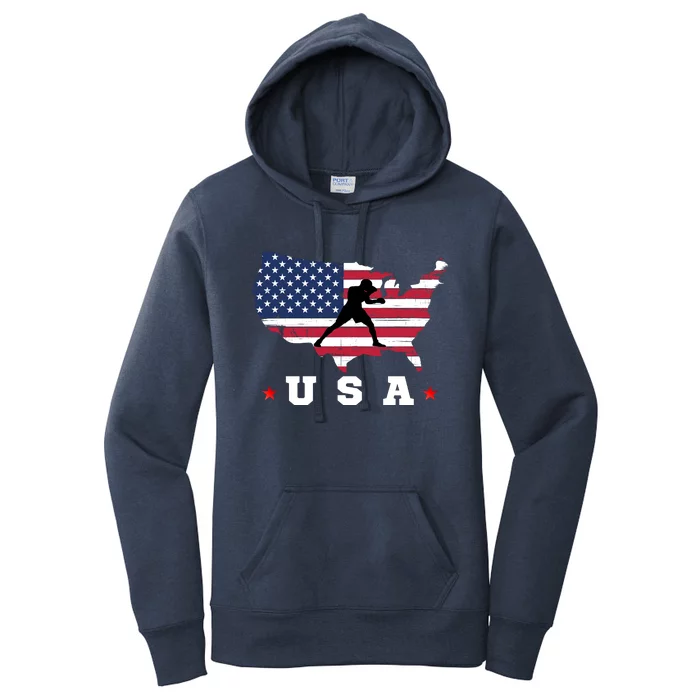 American Flag USA Patriotic Sports American Flag Boxing Women's Pullover Hoodie