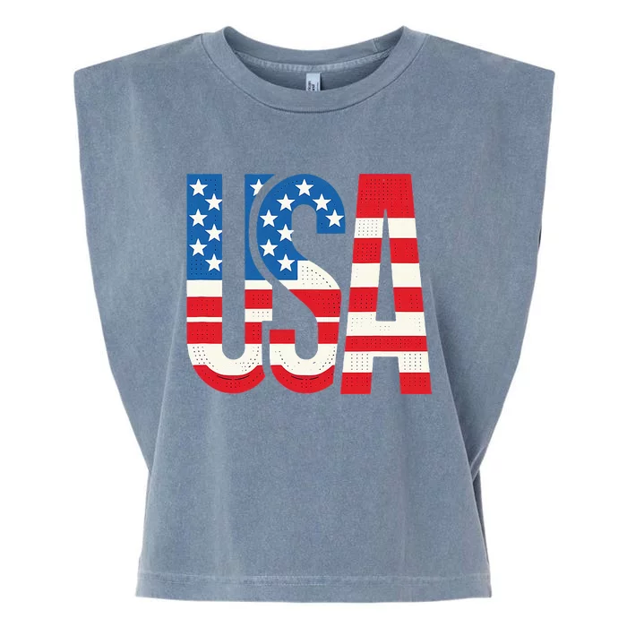 American Flag Usa Patriotic Us 4th Of July Garment-Dyed Women's Muscle Tee