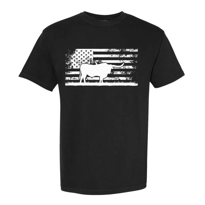 American Flag Usa Texas Longhorn Cow For Cattle Farmer Garment-Dyed Heavyweight T-Shirt