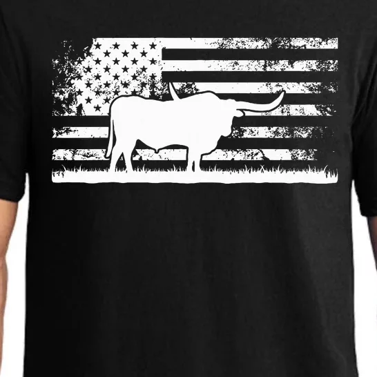 American Flag Usa Texas Longhorn Cow For Cattle Farmer Pajama Set